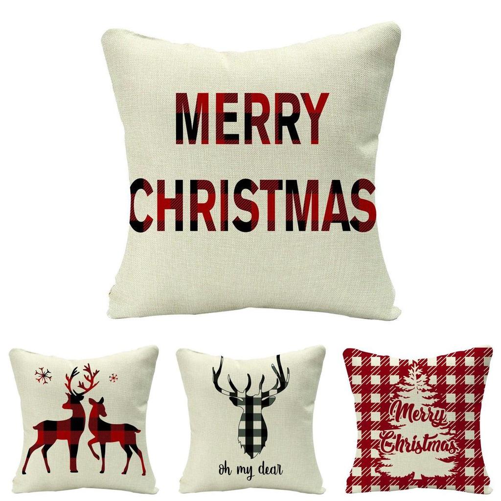 Cozy Multicolor Christmas Cushion Cover Made Of Soft Eco-friendly Linen Material