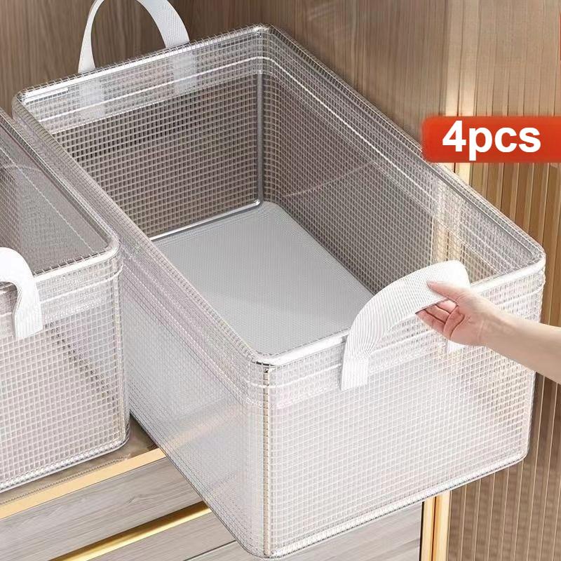 

4/6Pack Clear Storage Baskets with Open Design - Stackable Closet Organizer Boxes, Heavy-Duty Transparent Plastic Construction