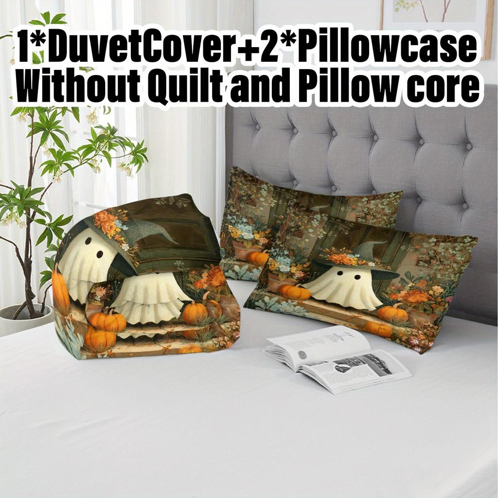 3Pcs Halloween Pumpkin Monster Duvet Cover Set Without Core Quilt Cover With 2 Pillowcasessoft And Machine Washable