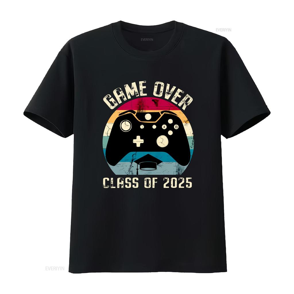 Abschlussjahrgang 2025 Retro Gaming Abschluss T-Shirt Game Over Geekiger Absolvent Vintage Gamer Lustig Vintage Gewaschen Vielseitig Atmungsaktiv