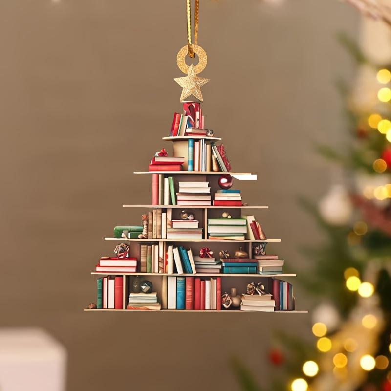 2D Acrylic Flat Printing Books Pendant Home Tree Window Hanging Decor Gift For Book Lovers Creative Book Christmas Tree Ornament