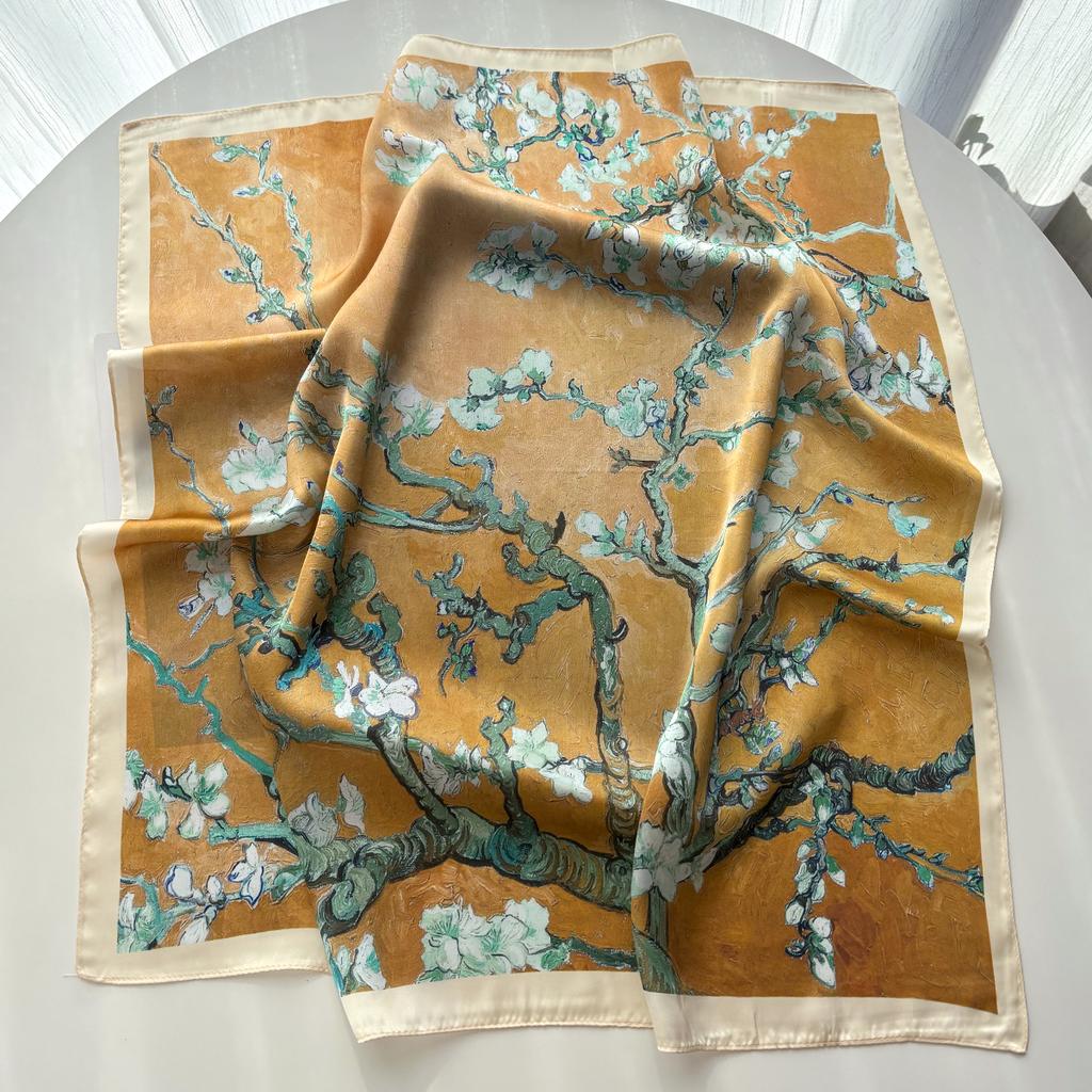 Fashion Printed Square Scarf Women Imitation Silk Scarves Bandanas Luxury Floral Hijab Neckerchief Elegant Travel Shawl Wraps