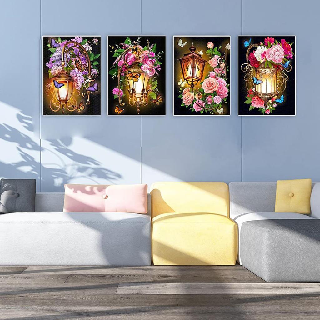 JISHSHAY Set of 4 Diamond Art Kits for Diamond Art Hanging Bead Diamond Art 5D Diamond Popular DIY Rose Painting Diamond Colorful Sparkling Craft Kit