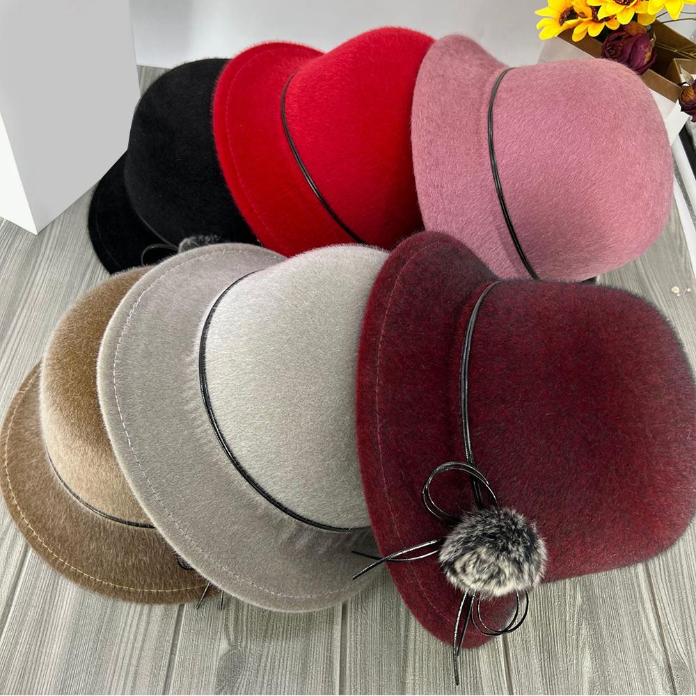 Cappello da donna vintage con secchiello, fiocco solido, in feltro di lana, Fedora, invernale, autunnale, da donna, a cupola, in feltro, per matrimonio, chiesa, jazz, bombetta