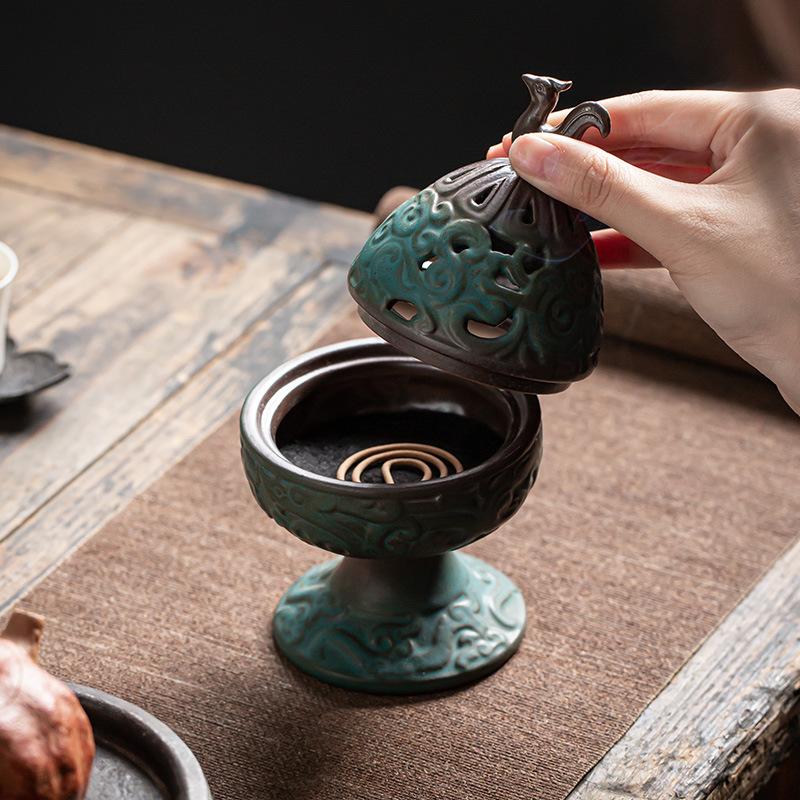 Ceramic Kiln Change Boshan Stove Household Indoor Antique Plate Incense Stove Zen Tea Ceremony Incense Oven Furnishing