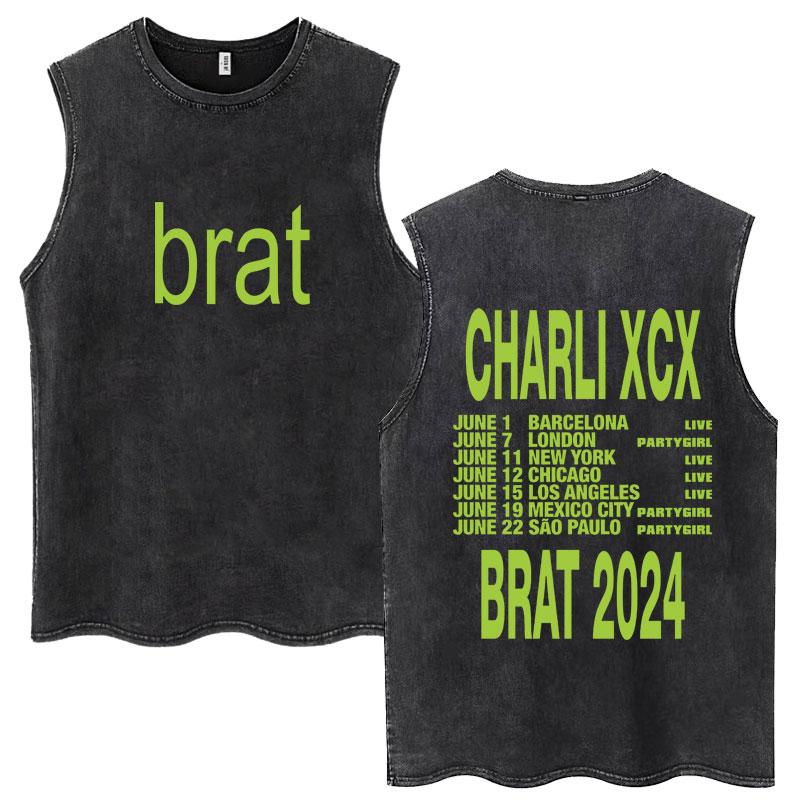 

Charli Xcx Brat Album Tour Sleeveless T-Shirt Men Women Harajuku Vintage Tank Tops Cotton Casual Oversized Streetwear S