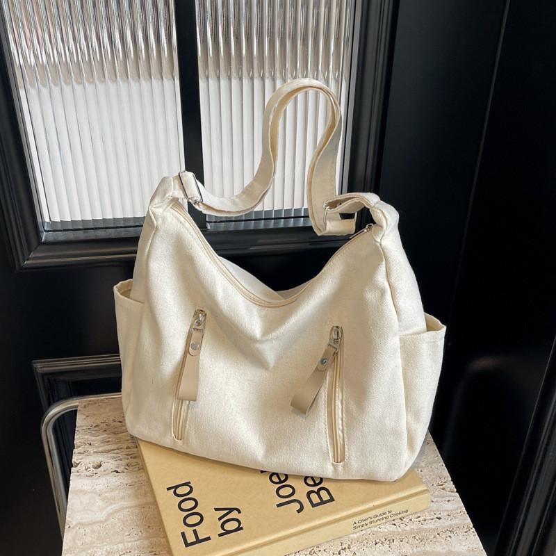 Chic Minimalist Canvas Tote Bag For Women Large Capacity Trendy Shoulder Bag 2024 New