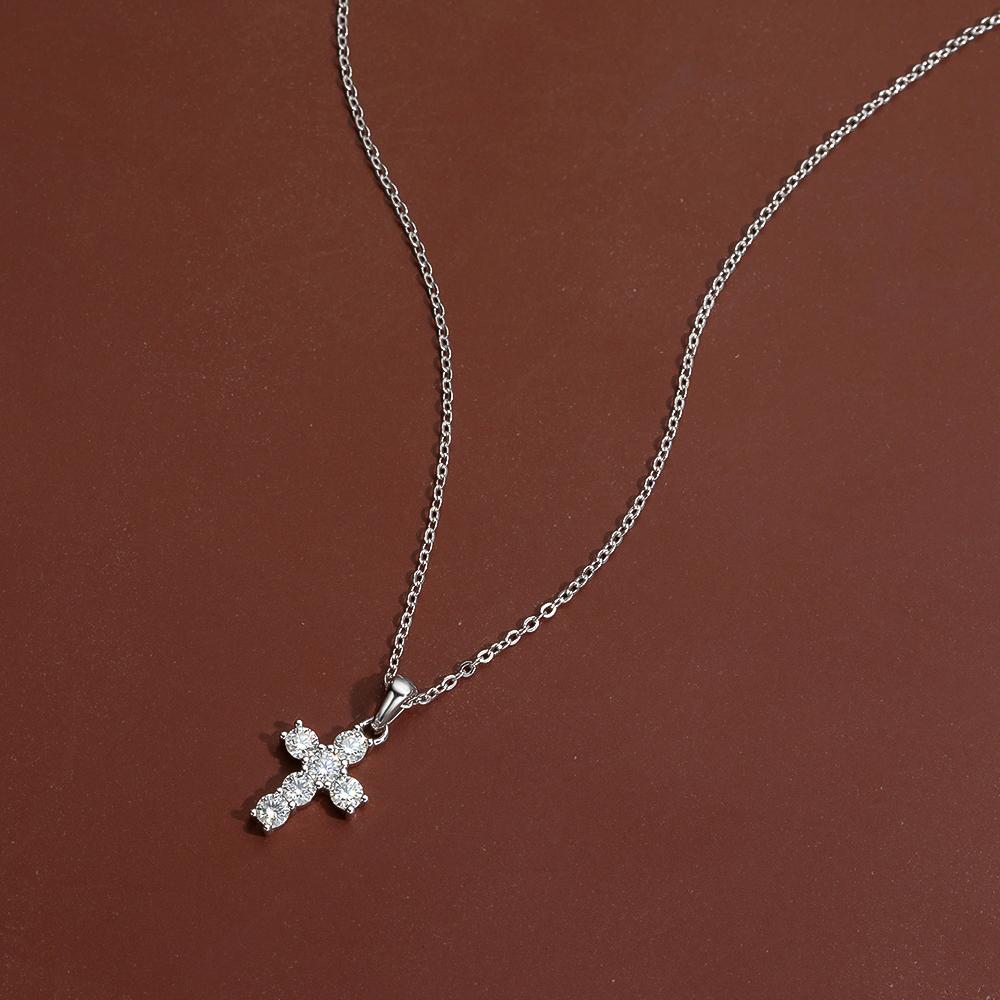 OEVAS 100% 925 Sterling Silber Echter 0,1 Karat 3mm Moissanit Kreuz Anhänger Halskette für Damen Funkelnder Party Feiner Schmuck Geschenke