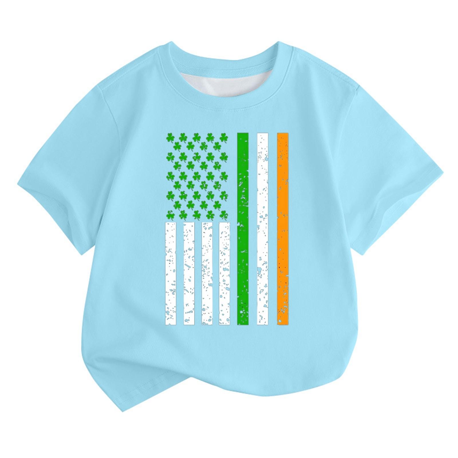 

Мальчики и девочки мода повседневный воротник принтованный короткий рукав топ 160 небесно-голубой