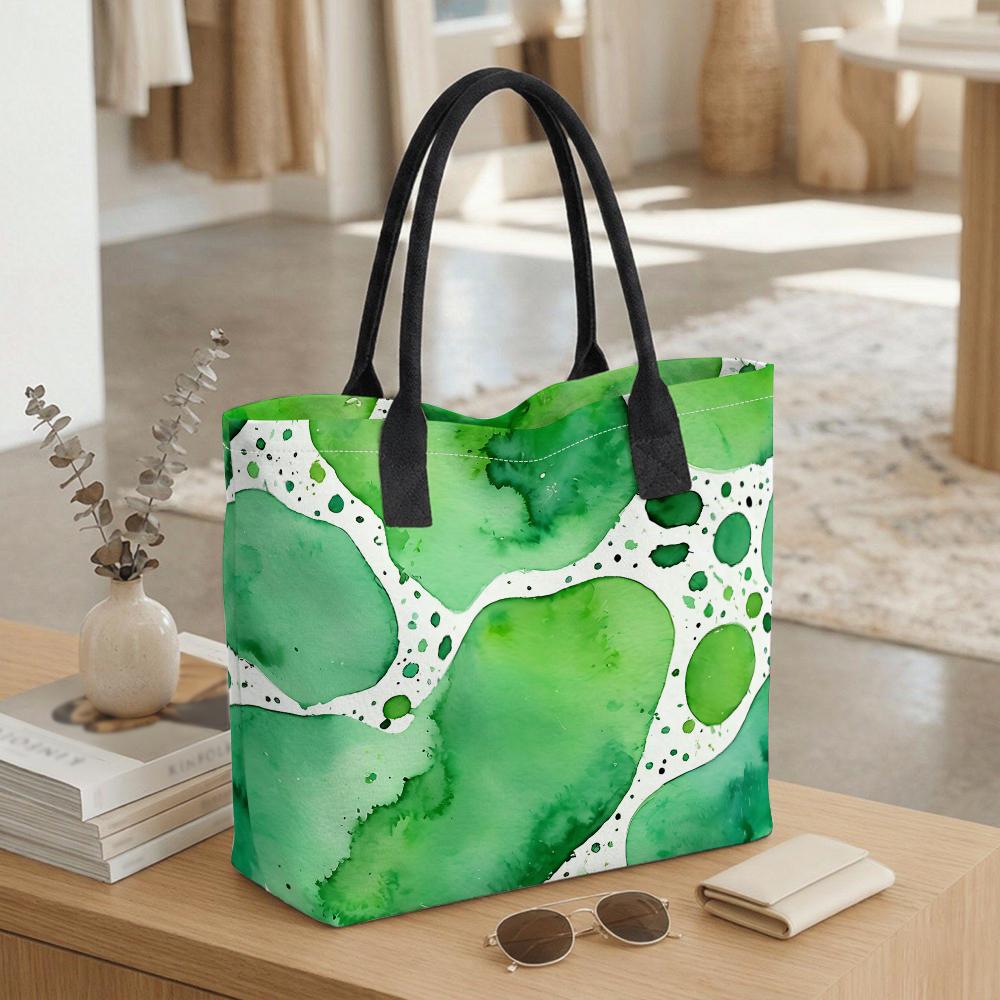 Green Watercolor Tote Bag Large Capacity Fashion Casual Handbag for Daily Use