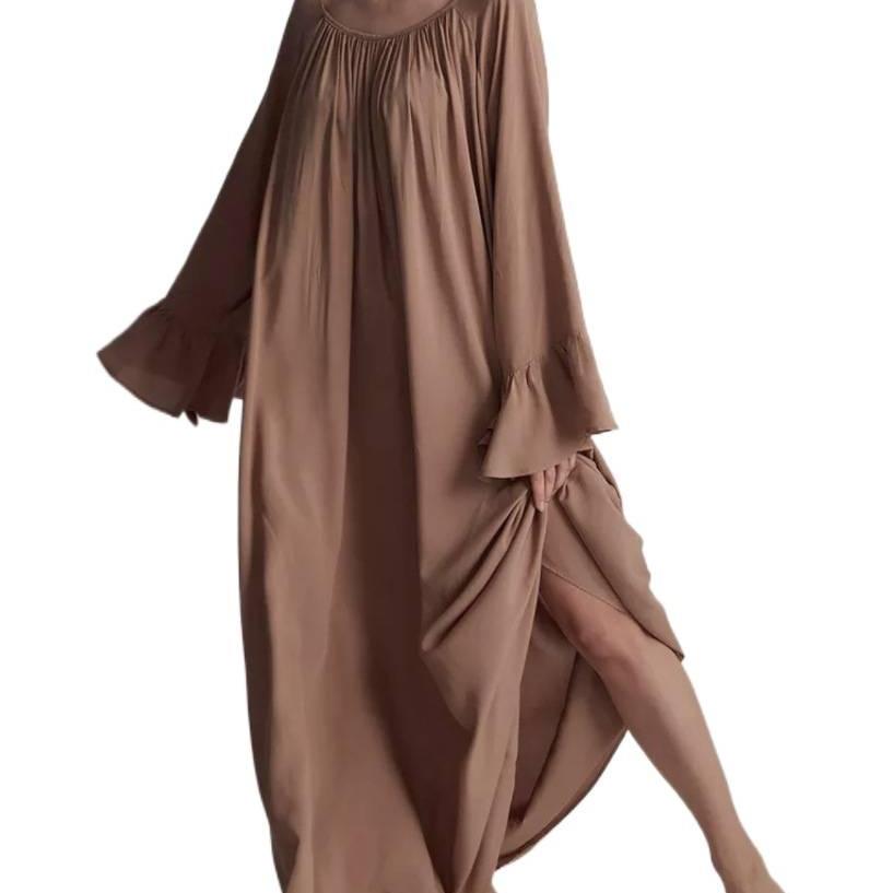 Autumn Hot Style Lazy Style Long Robe Women's Home Wear Casual Comfortable Solid Color Loose Dress