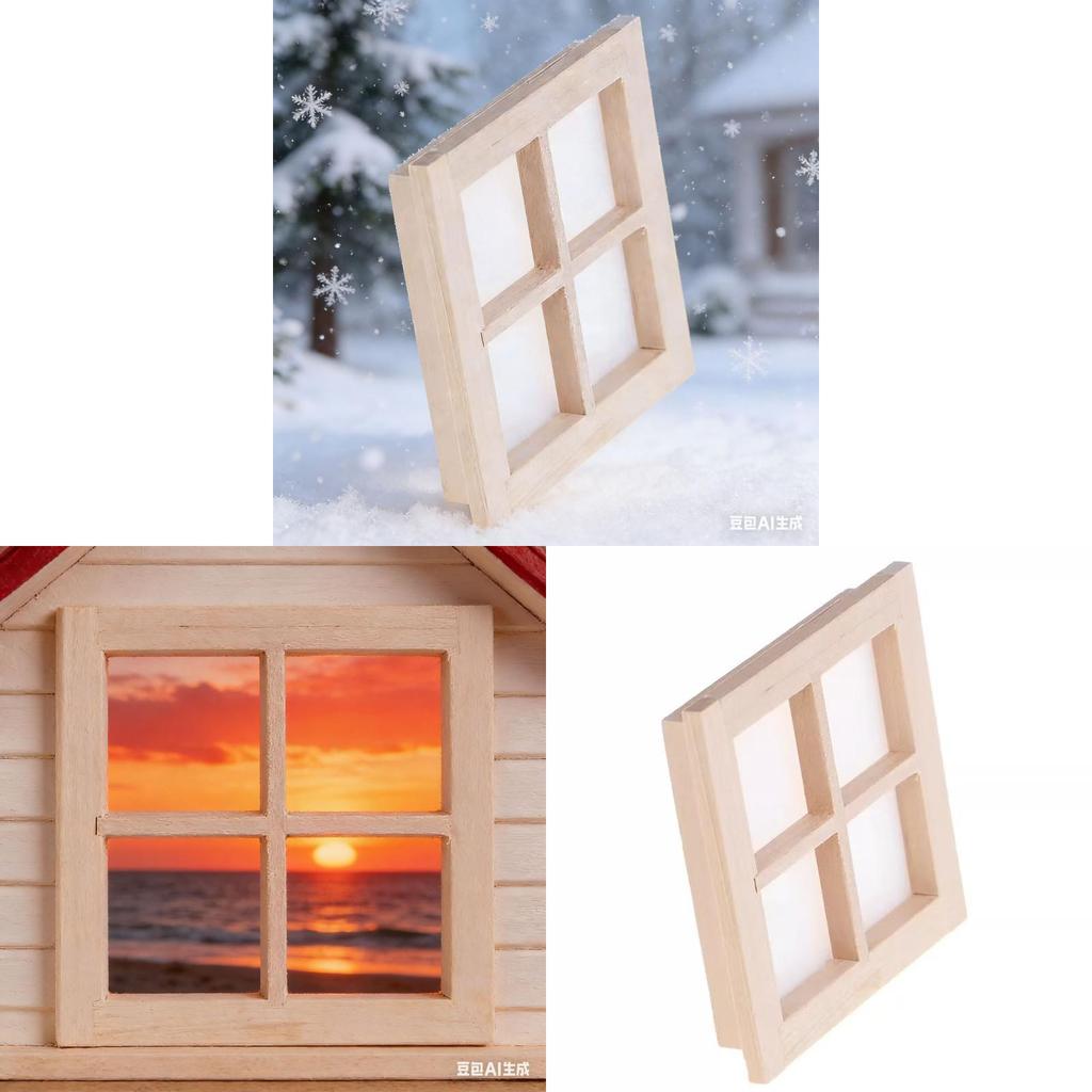 Wooden Dollhouse Diy Miniature Door And Window Set For Crafting And Home Decoration