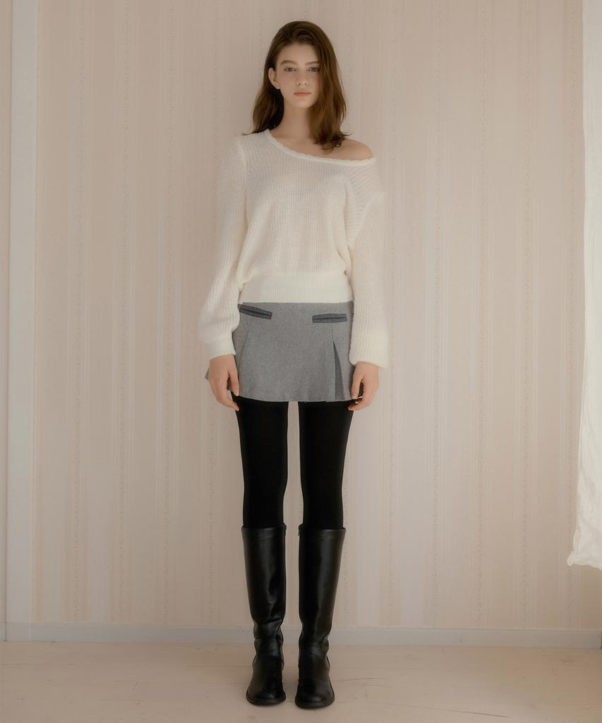LETTER FROM MOON Claude Pocket Wool Mini Skirt (Gray)