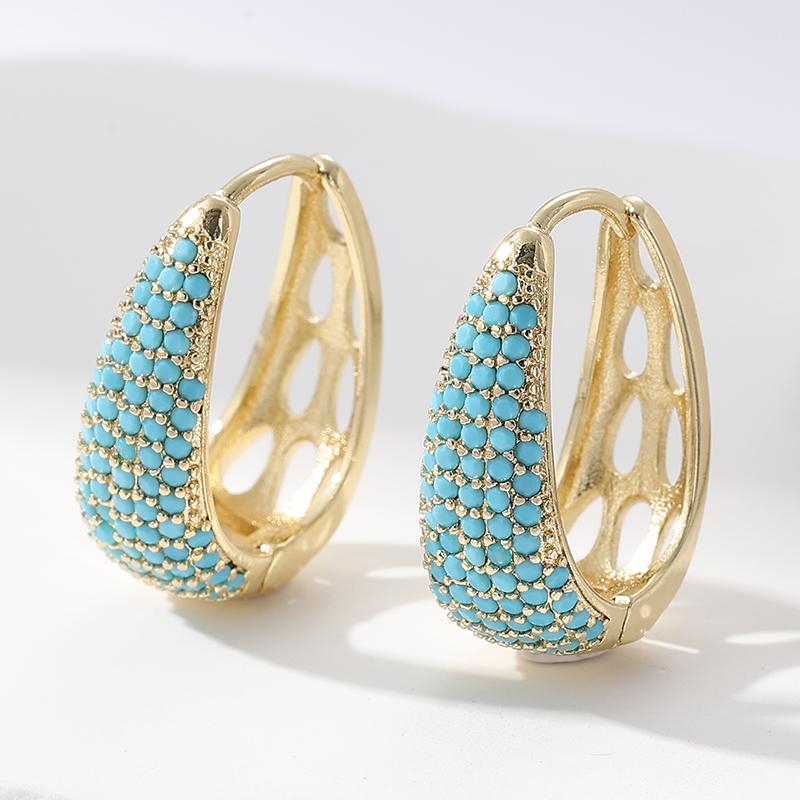 

Exquisite Gold Color Metal Inlaid Imitation Turquoise Earrings Fashion Geometry Engagement Dangle Earrings for Women Zircon золотой