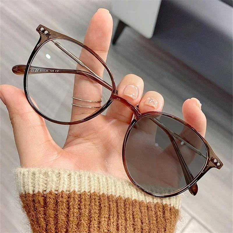 Vintage Luxury Brand Photochromic Myopia Glasses Women Anti Blue Light Near Sight Glasses Round Frame Diopter Eyewear 0 To -4.0