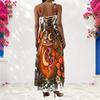 Women Plus Size Scoop Neck Strappy Sleeveless Halloween Ghost Pumpkin Printed White A Line Long Dress