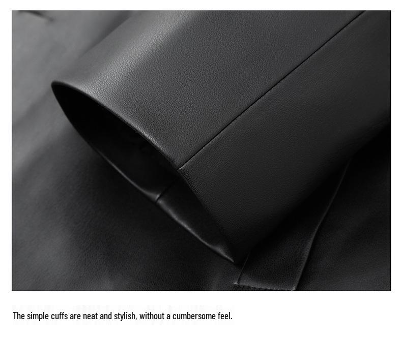 Men's Black Business Casual Leather Jacket with Down Liner for Autumn/Winter.