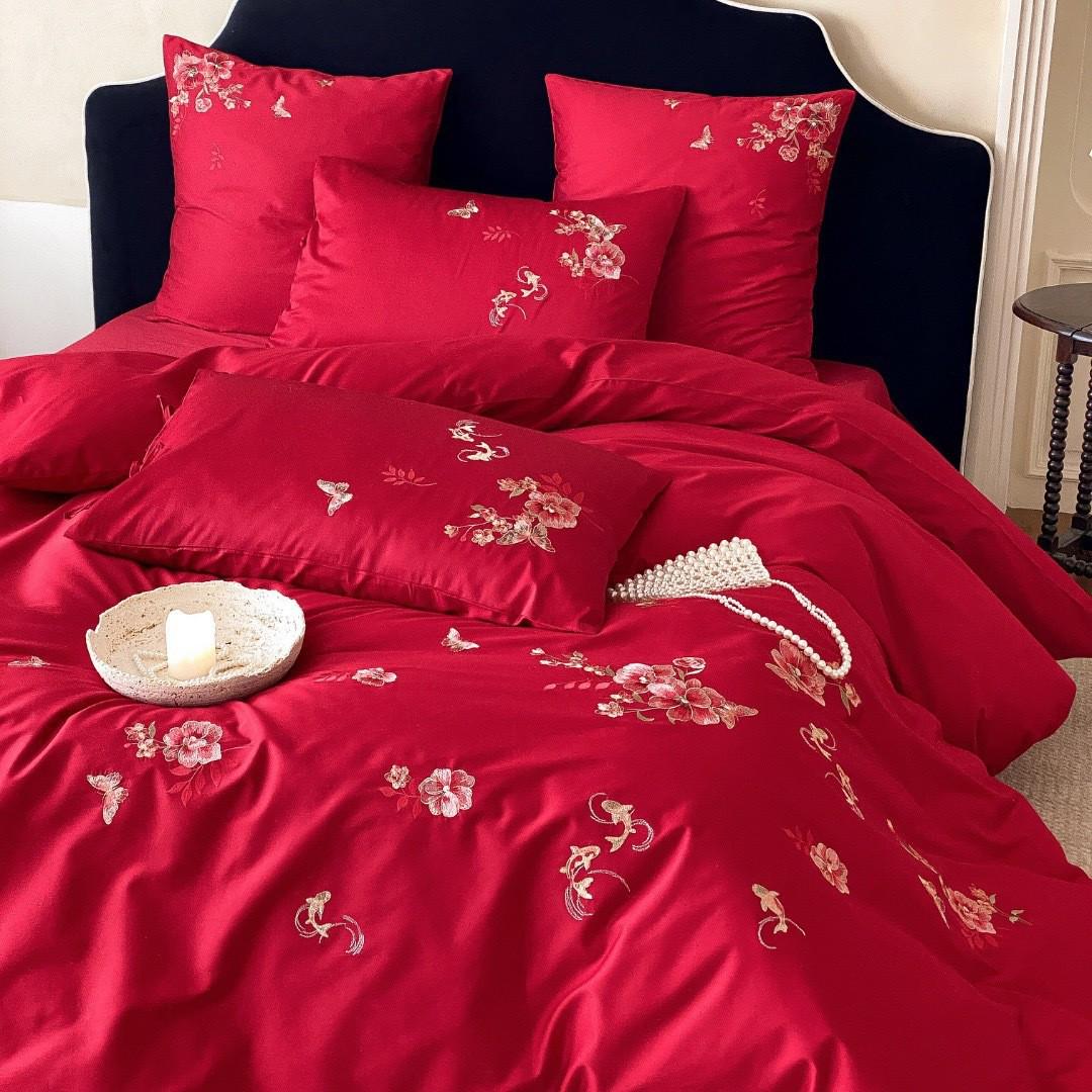 

Romantic Wedding Koi Embroidery Red Cotton Sateen 4-Piece Duvet Cover Set 1.5|1.8m Bed 4-Piece Set for 2*2.3m Duvet