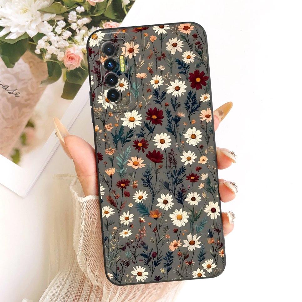 Daisy Bow Pattern Butterfly Flower Cherry Back Cover For Tecno Camon 17 17P 17 Pro Phone Case Soft Silicone Casing CG6 CG7 CG8