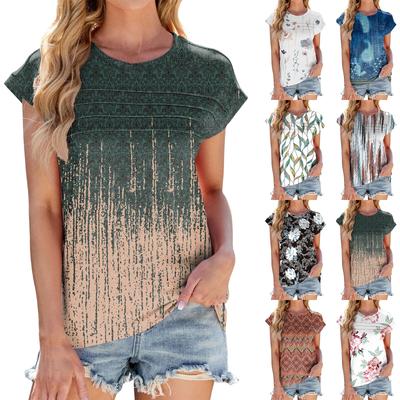 Women's Fashion Casual Basic Floral Textured Round Neck T-Shirt Vest Top