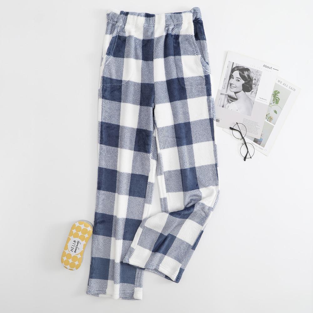 Women's Elastic Waist Plaid Fleece Pajama Pants Loose Fit Sleep Pants For Loungewear