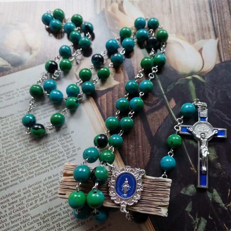 Vintage Religiöse Katholische Kreuz Rosenkranz Halskette Perlen Heilige Figur Jesus Hängen Anhänger Jesus Rosenkranz Halskette Für Frauen Männer