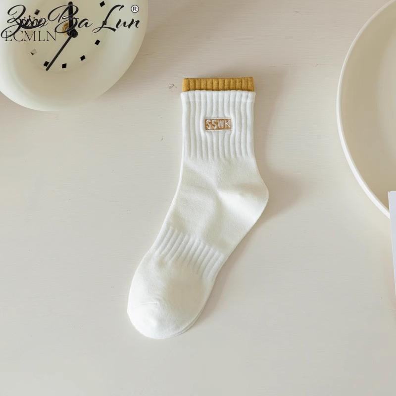 Women's Double Cuff Mid-tube Socks Breathable and Sweat-absorbing Cotton Socks Trendy Cotton Socks Casual Sports Socks for Women