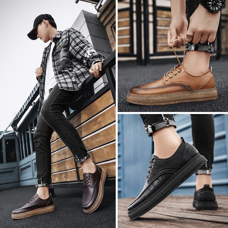 Fashion Brand Men's Casual Shoes Vintage PU Leather Men  Boots Male Leisure Shoes Man Walking Flats Low Top Ankle Booties