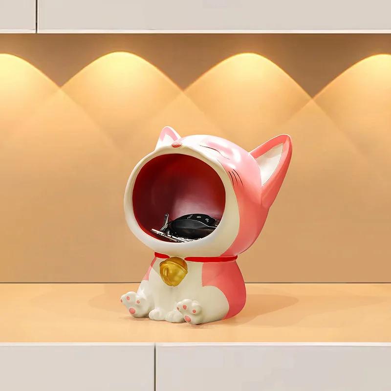 Creative Cute Big Mouth Cat Cartoon Living Room Decoration Key Storage Doll Tray Storage Ornaments Home Moving Gift