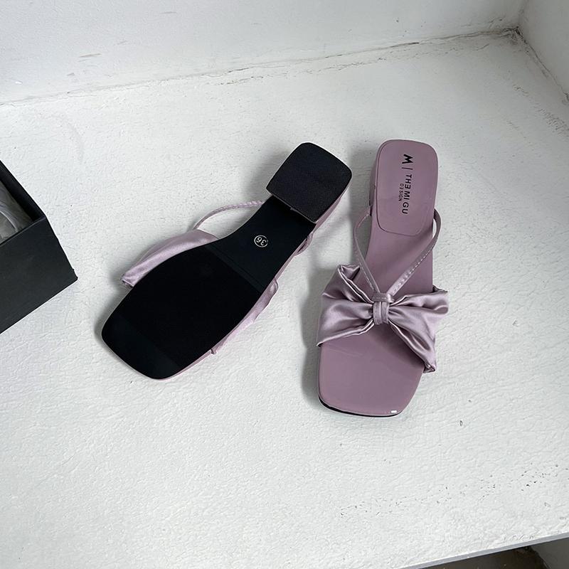 

2025 Новые летние лаконичные женские шлепанцы с квадратным носком, модные туфли-слайды на низком каблуке для вечеринки и платья 35 фиолетовый