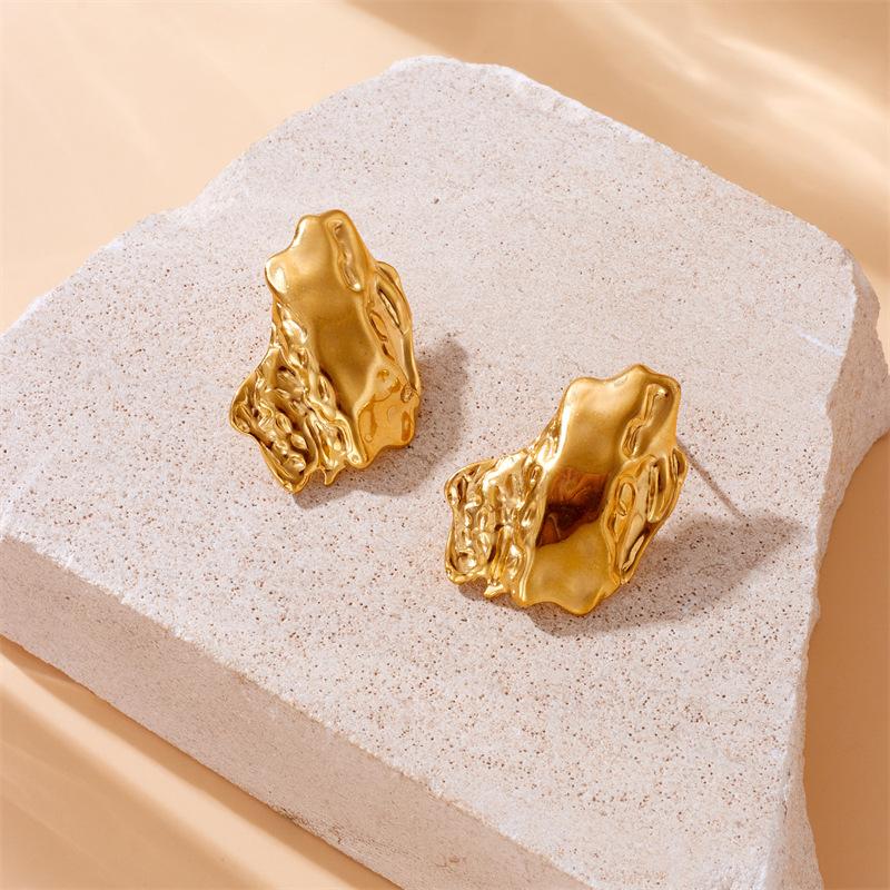 Fashion Irregular Geometry Ladies Stud Earrings 18K Gold Plated Stainless Steel Premium Texture Luxury Jewelry for Gift