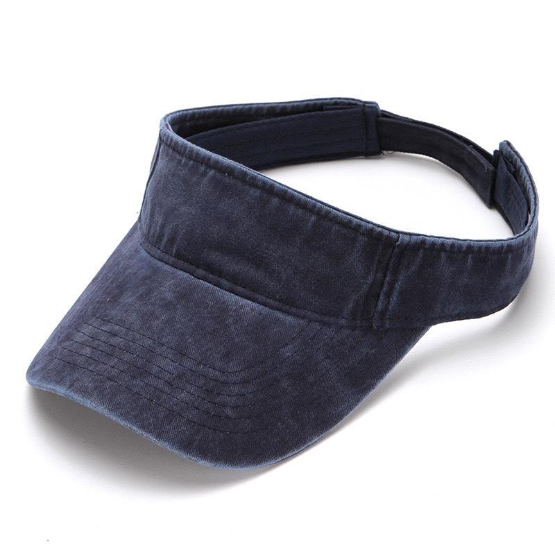 Unisex Wash Denim Embroidered Logo Visor Hat - Breathable Sun Protection for Sports