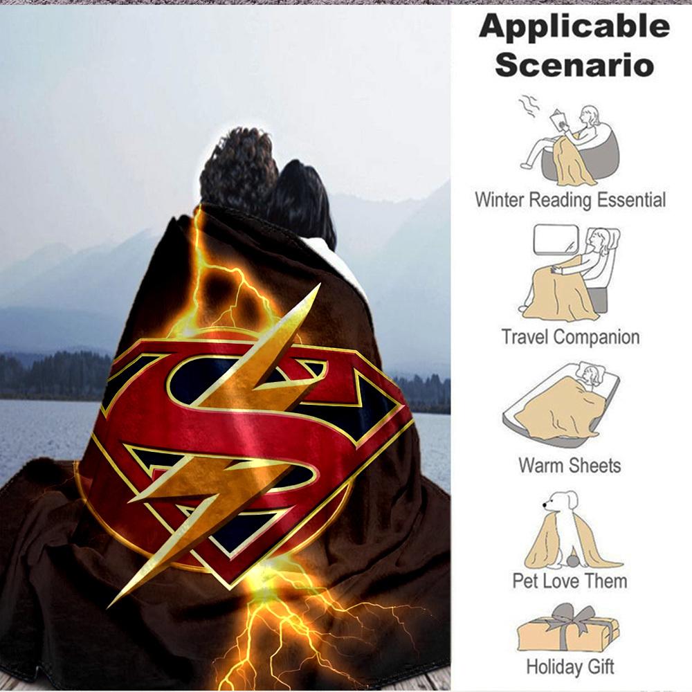 1pc Superman, Lightning Blanket Lightweight Flannel Throw For Sofa, Bed, Travel, Livingroom, Office, Couch, Chair, And Bed