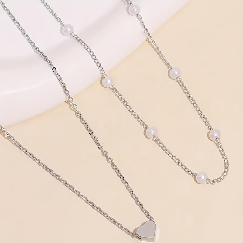Vintage Pearl Choker Necklaces For Women Fashion Double Layer Chain Small Love Heart Pendant Necklace Jewelry Gift