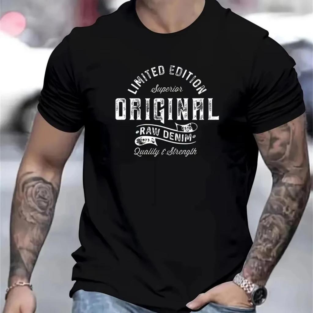 European and American Men's Summer Personalized Letter Print Soft and Breathable Round Neck T-shirt Outdoor Urban Casual Top