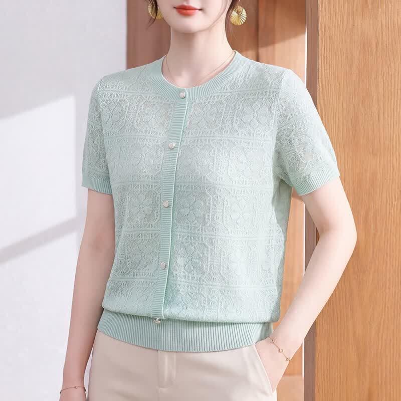 

Women s Ice Silk Short Sleeve Knit Top 2XL