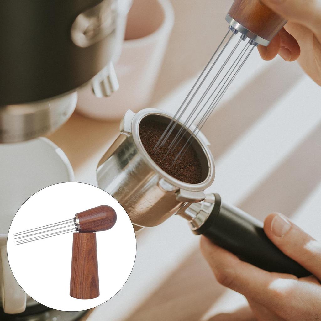 0.35mm Coffee Distributor Gadget Practical Sturdy Gifts Manual Wooden Handle Stainless Steel
