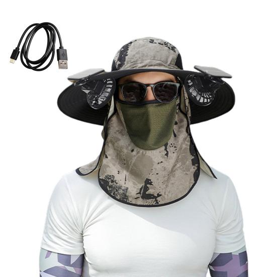 

Кепка-веер с солнечной батареей и клапаном на шее, защита от ультрафиолета UPF 50+, с 2 солнечными вентиляторами, дышащая, мужская, летняя, для активного отдыха на природе, для рыбалки, с широкими полями хаки