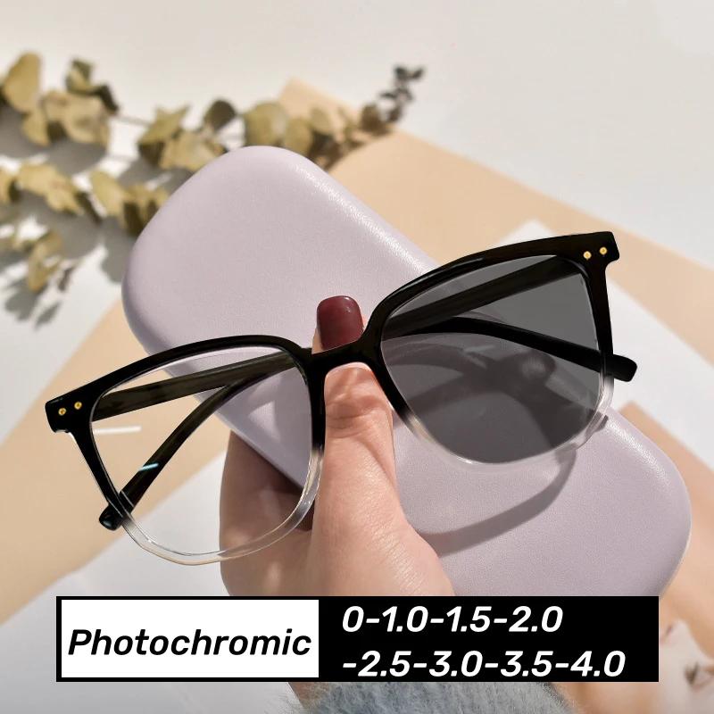 

Fashion Oversized Photochromic Glasses Men Women Trendy Square Finished Myopia Glasses Unisex Color Changing Eyewear Shades 0 To -4.0