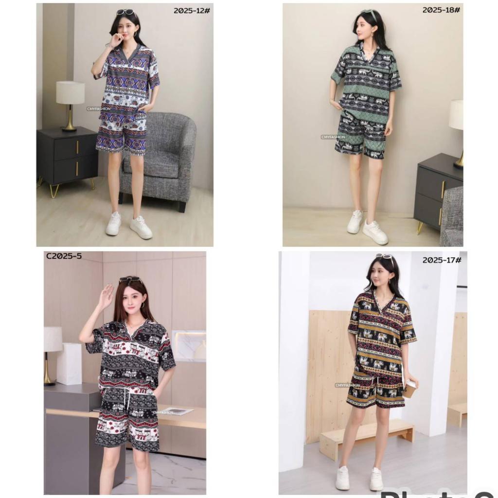 Elephant Pants Shorts Shirt Set V-neck Crop Top Short Sleeve Adjustable Elastic Waistband Strap Women Print Casual Boho Bohemian Retro Vintage