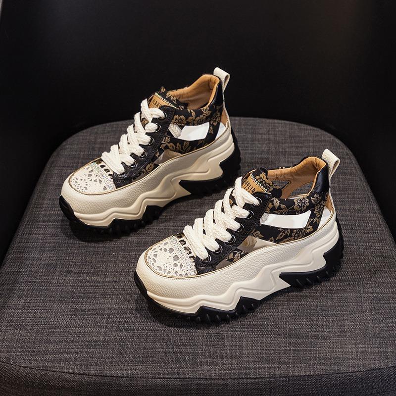 Leather Daddy Shoes Women's Retro Inner Elevation Casual Sports Platform Sandals