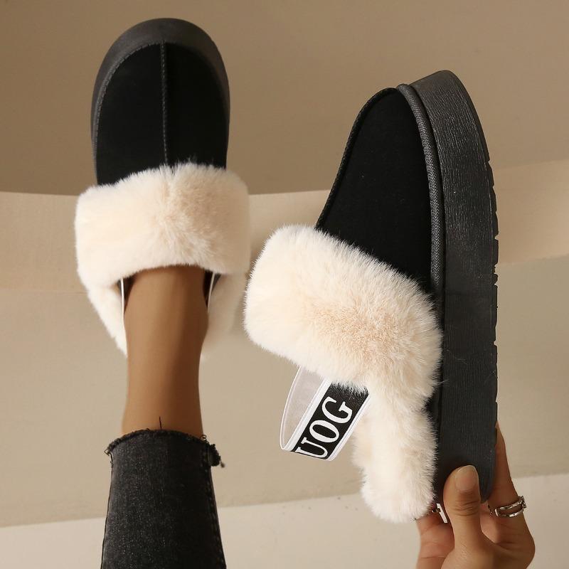 Elastic Autumn and Winter Snow Boots Two Wear Women's Platform Slippers Plush Warm Outside Wear Plush Internet Celebrity Fluffy Sandals