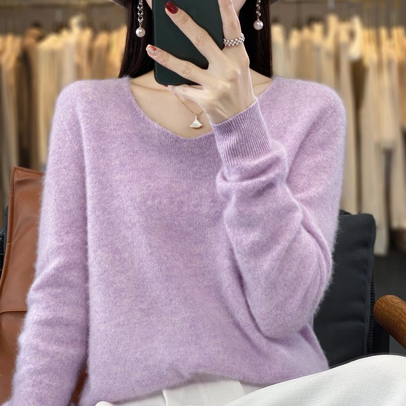 

Женский кашемировый свитер Qinghe кашемир 30% кашемир 70% шерсть осенне-зимний пуловер теплый и модный XXL фиолетовый