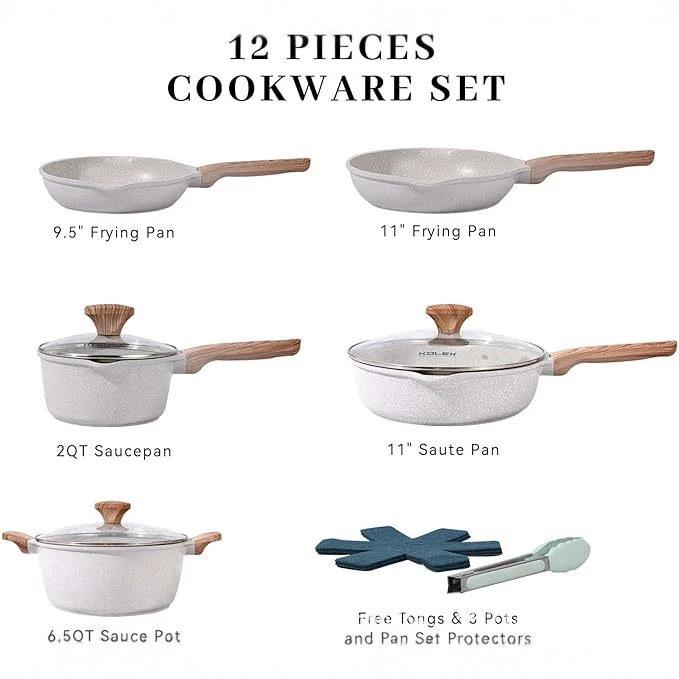 Kairi 12-Piece Non-Stick Cookware Set: Frying, Stir-Frying, Soup, and Milk Pans for All Stoves