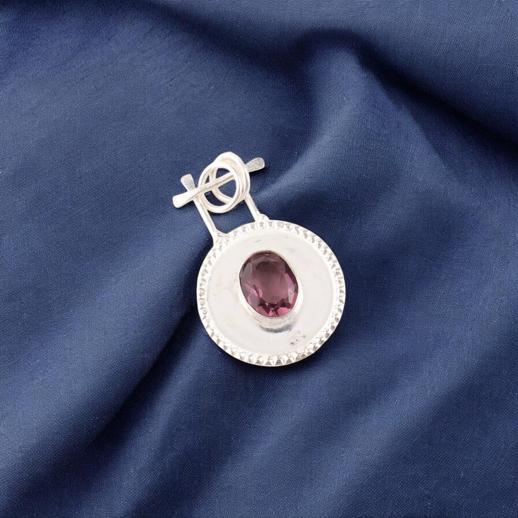 Rhodolite Gemstone 925 Sterling Silver Jewelry Handmade Pendant 1.4" For Wedding PP-57-14