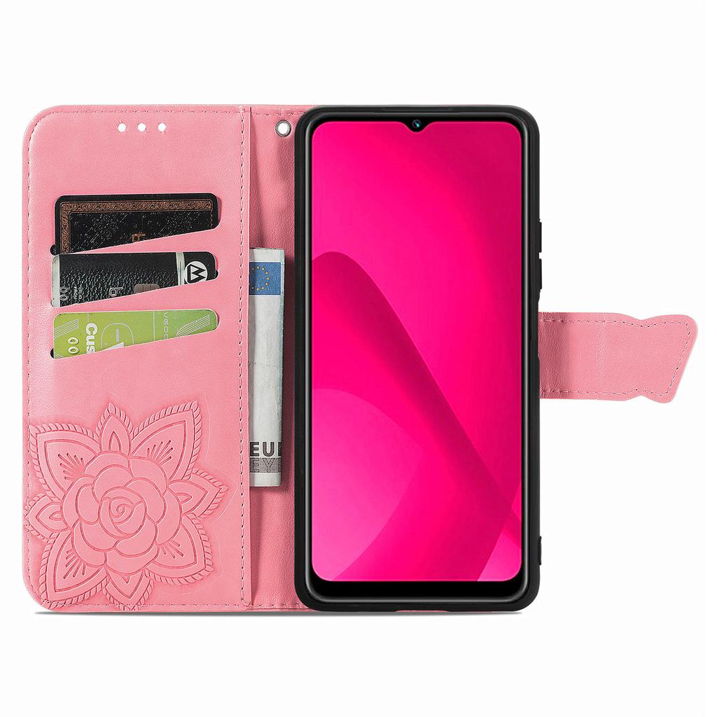 For T-Mobile REVVL 7 Case Butterfly Flower Leather Phone Cover Stand Credit Card Holder