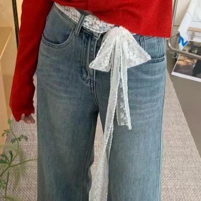 Unique Y2K Long Lace Waistband Floral Bow Lace Waist Belt Tie Up Thin Dress Jeans Belt Lace Scarf Hair Band Hair Accessories