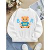 Cute Bear Wearing Blue Shirt with BEAR Text Girls' Hoodie, Round Neck Hoodie, Autumn and Winter Western Style Top