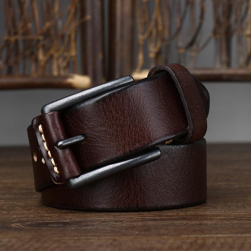 Leather Belt Men's Retro Distressed Leather Pin Buckle First Layer Cowhide Simple Casual Annual Classic Jeans Belt