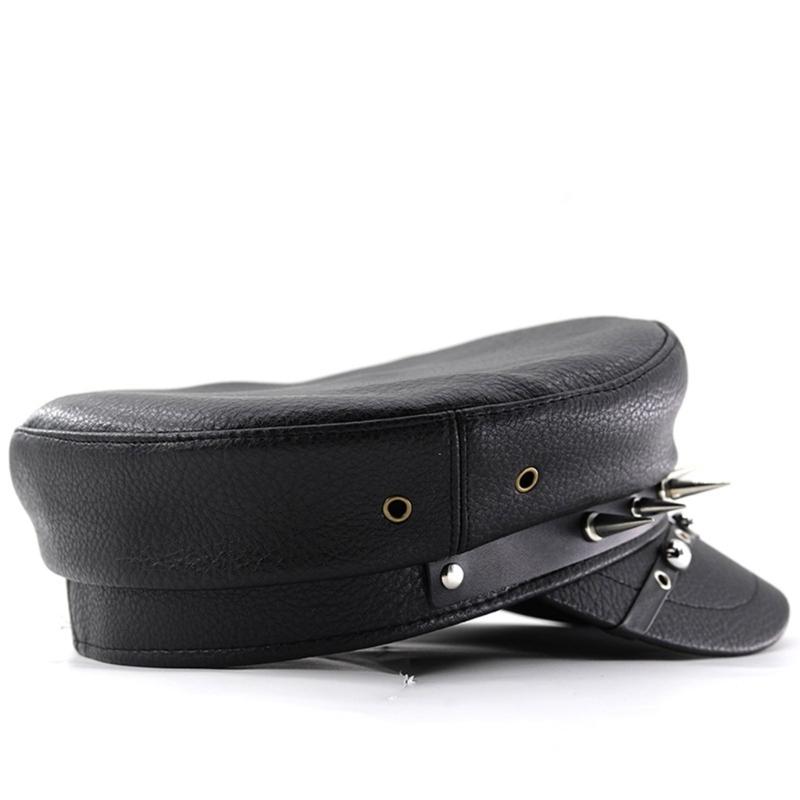 Gotische Dunkle Baskenmütze Schiebermütze Malerhut Baskenmütze Bäckerjungenmütze zum Straßenbummel PU Flache Mütze Foto Requisiten